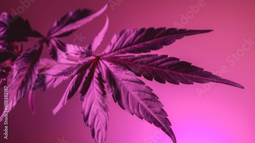  a close up of a purple leaf on a pink background. generative ai