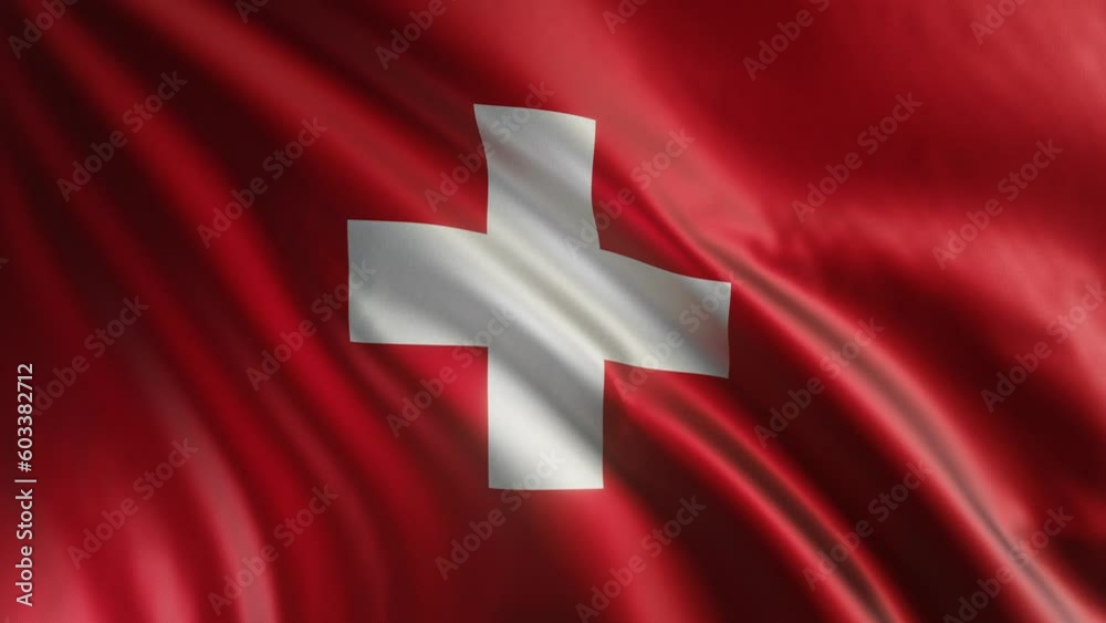 Flag of Switzerland Waving in the wind, Sky and Sun Background, Slow Motion, Realistic Animation, 4K Slow-Motion Flag of Switzerland Waving in the wind, Sky and Sun Background, Slow Motion, Realistic Animation, 4K Slow-Motion