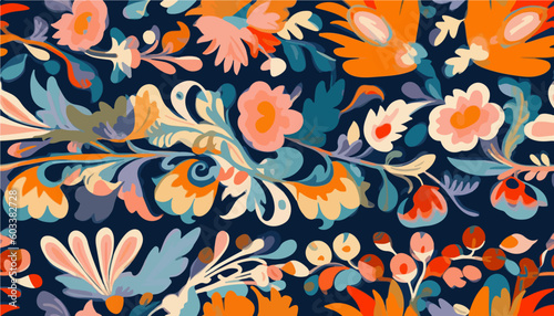 Artistic hand drawn floral mixed ethno style ornament pattern. Abstract trendy colorful print. Fashionable vector template for your design