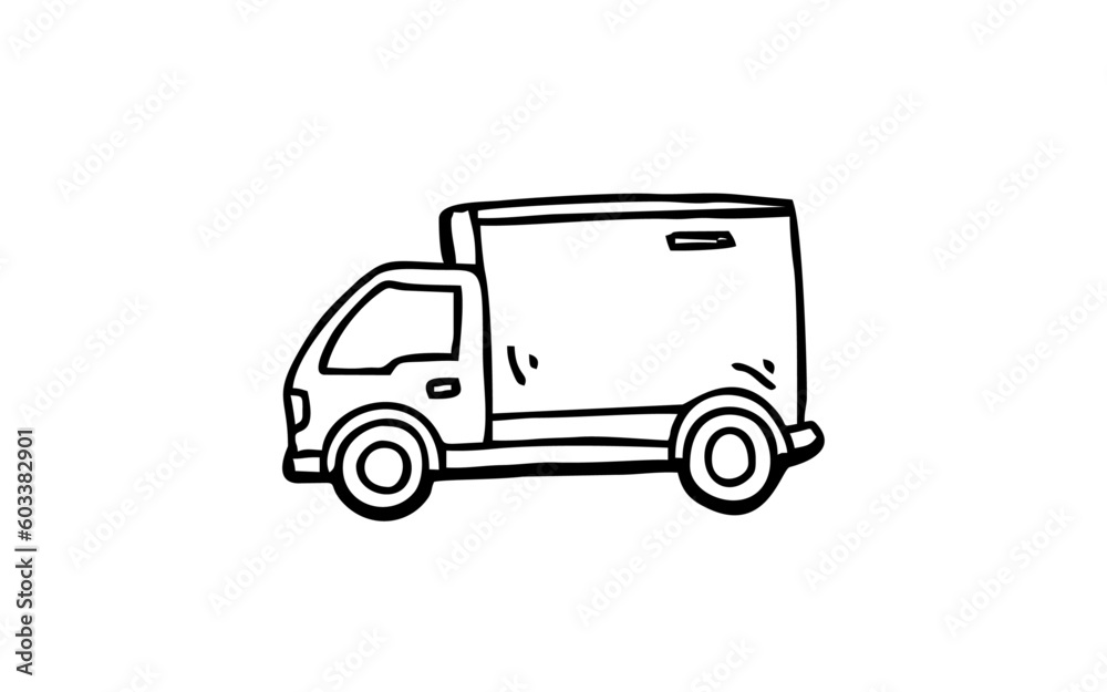 BOX TRUCK doodle illustration hand drawn for template design 
