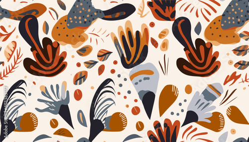Hand drawn abstract shapes floral pattern. Collage contemporary print. Fashionable template for design. Ethnic style