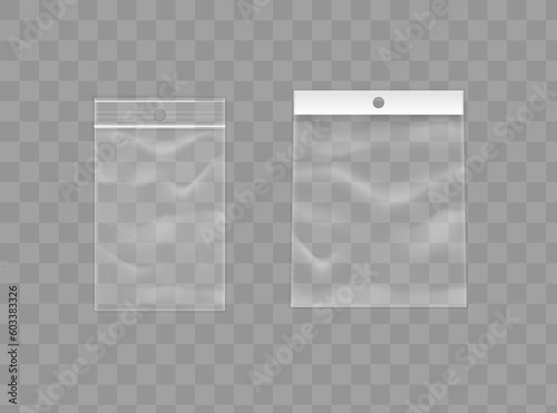 Realistic Transparent Empty Plastic Food Packaging Template Set. EPS10 Vector