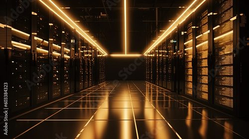 Data server center background  digital hosting  golden neon lights