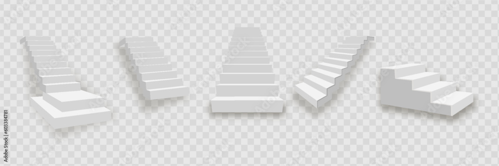 White stairs, 3d staircases. Set, Isolated on transparent background. White stairs, 3d staircases. Set, Isolated on transparent background.