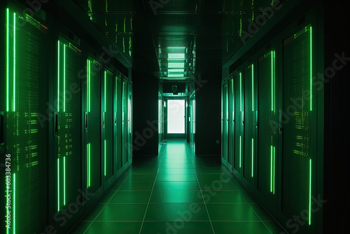 Data server center background, digital hosting, green lights © FloxyArt