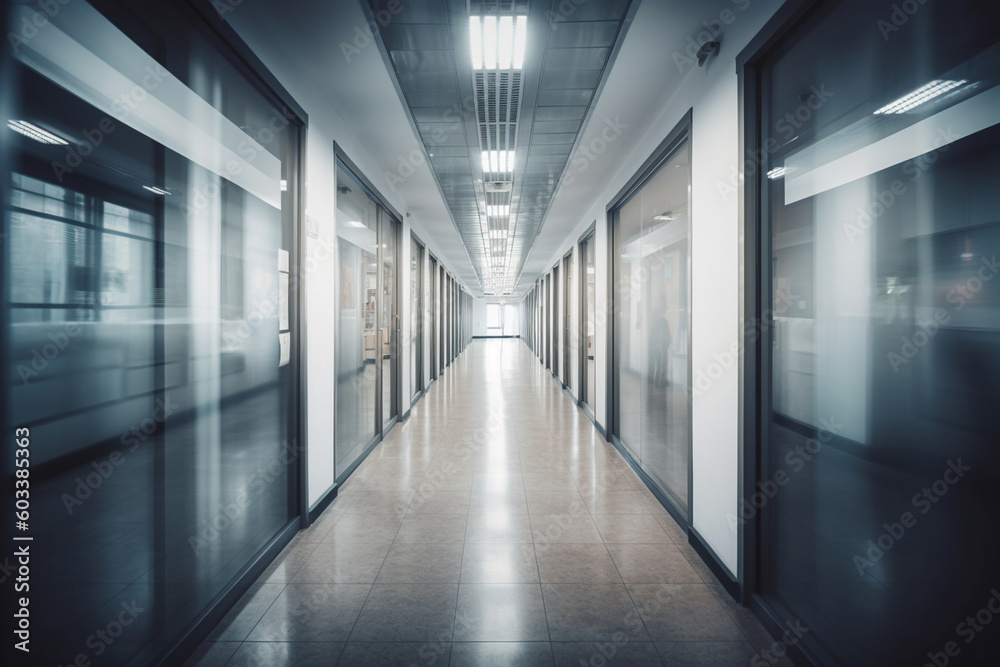 Blurred office corridor with motion blur effect, business, blurred Generative AI Blurred office corridor with motion blur effect, business, blurred Generative AI