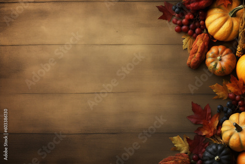 Thanksgiving day or Halloween Festive autumn decor from pumpkins, berries, and leaves on a white wooden background. Flat lay Seasonal composition with copy space. pumpkin top view, holiday,