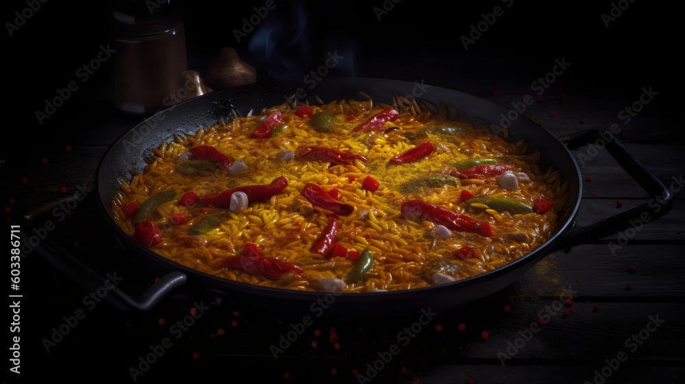 Spanish Paella Valenciana. generative ai Spanish Paella Valenciana. generative ai