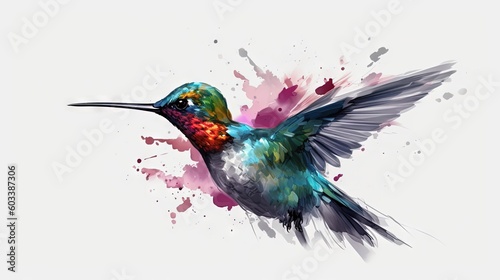  a colorful hummingbird flying in the air with its wings spread. generative ai
