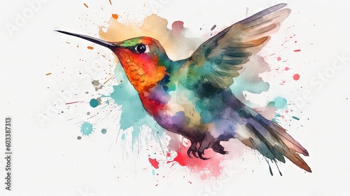  a colorful hummingbird flying in the air with its wings spread.  generative ai