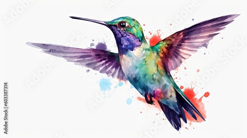  a colorful hummingbird flying in the air with its wings spread. generative ai
