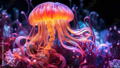 jellyfish with tentacles macro shot close up, Generative AI © AstralAngel