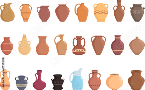 Pitcher icons set cartoon vector. Water coffee. Summer beverage