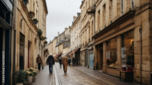 Blurred Crowded Street of Paris, perfect for background or presentation. City architecture image, blur. Generative AI illustration.