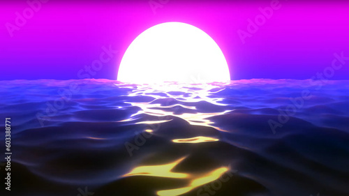 Fototapeta Naklejka Na Ścianę i Meble -  Sunrise in the sea. 3D render. Computer digital drawing.