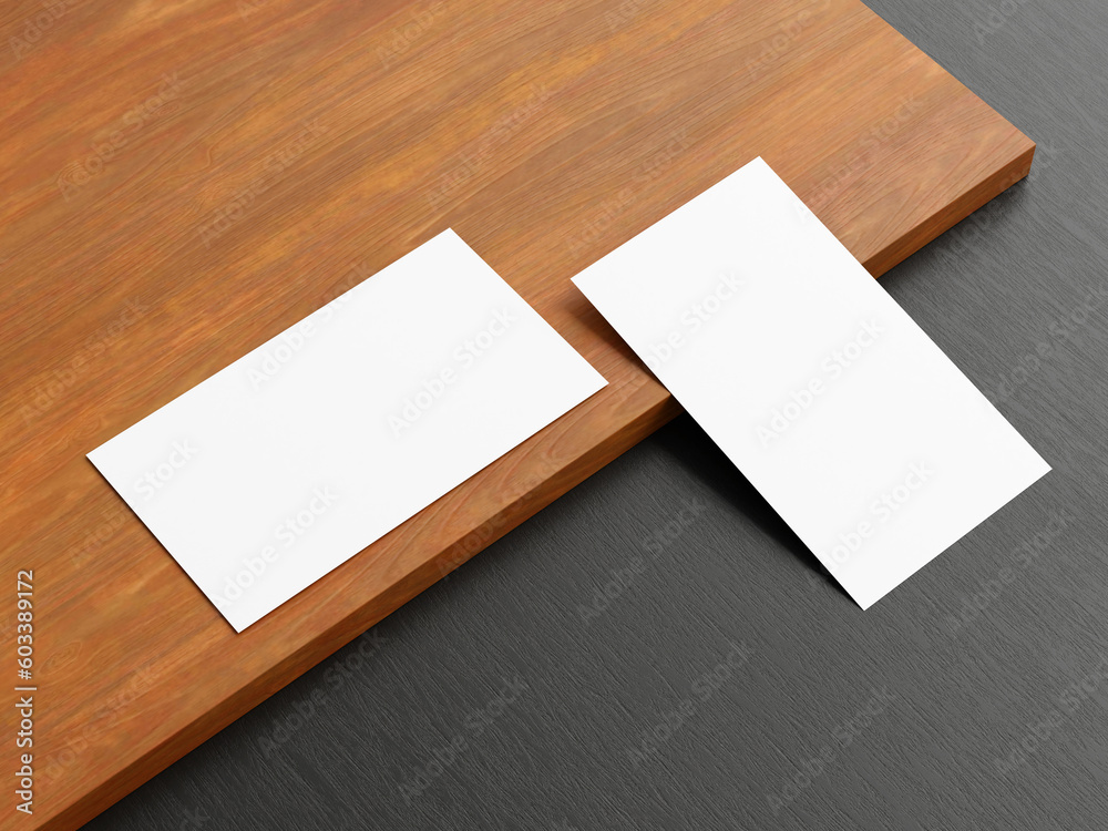Clean minimal business card mockup on wood background Clean minimal business card mockup on wood background