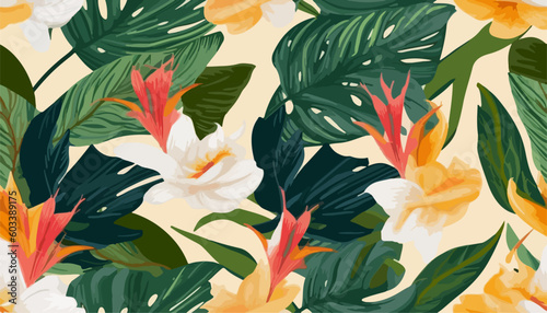 Fototapeta Naklejka Na Ścianę i Meble -  Modern exotic botanical pattern. Collage contemporary seamless pattern. Hand drawn cartoon style pattern
