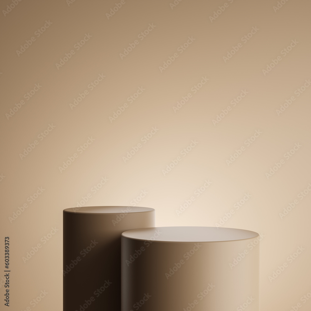 Cylinder brown podium in brown background with minimalist style for product stand Cylinder brown podium in brown background with minimalist style for product stand