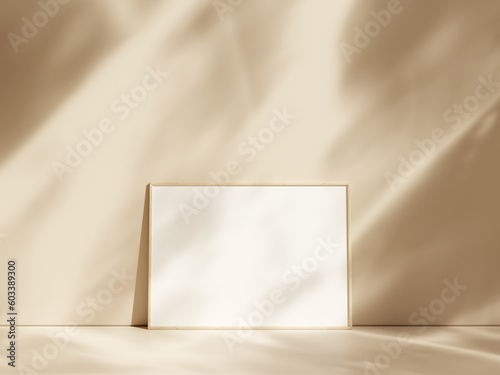 Minimal picture poster frame mockup on pastel floor with shadow