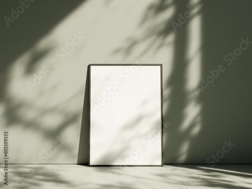 Minimal picture poster frame mockup on pastel floor with shadow
