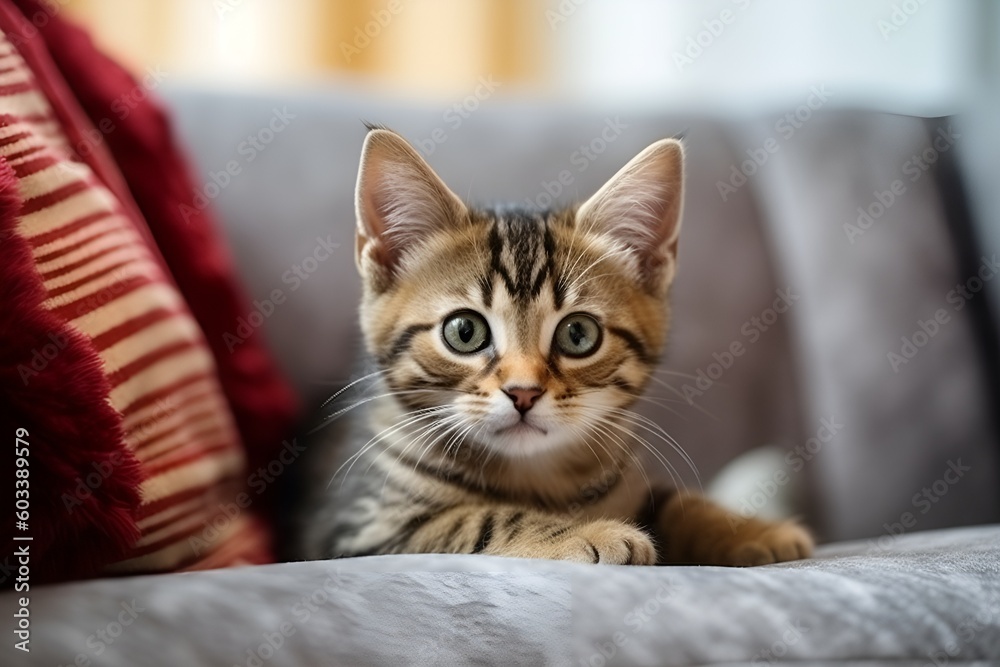 Cute cat on the couch close up