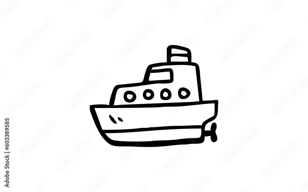 SHIP Doodle art illustration with black and white style.