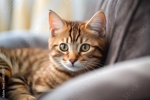 Cust cat sat of the sofa close up  © AliceandAlan