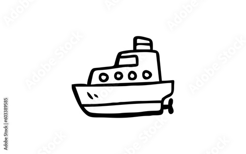 SHIP Doodle art illustration with black and white style.