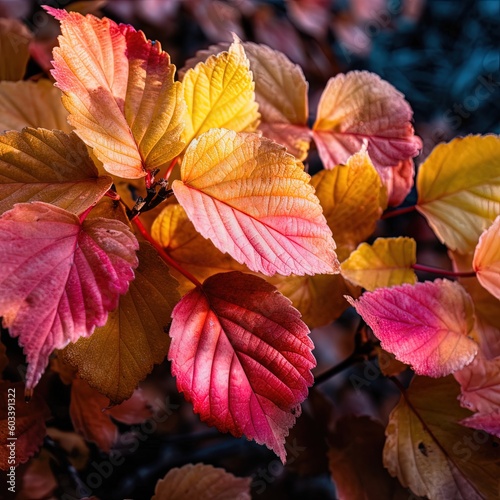 Close up shot of colorful autumn leaves in a garden