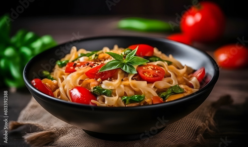 Fresh noodles and vegetables stir fry healthy food 