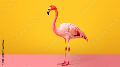 Pink flamingo in yellow foundation. AI Generated © Denys