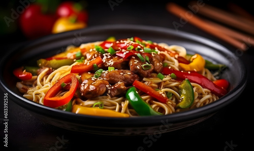 Fresh noodles and vegetables stir fry healthy food 