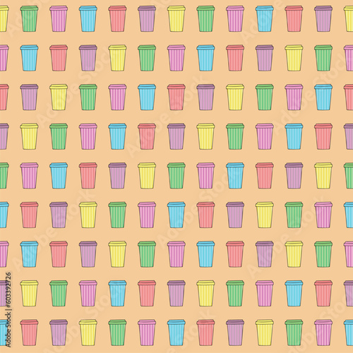 Vector abstract coffee cups repeating pattern background.