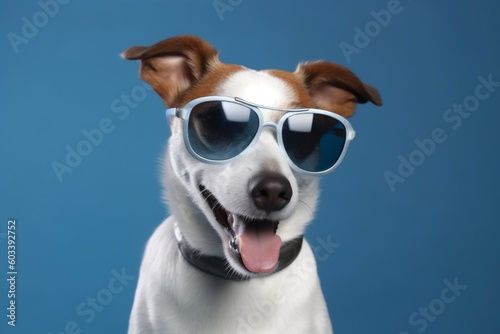 cute dog party birthday isolated smile sunglasses background portrait funny pet animal. Generative AI. © SHOTPRIME STUDIO