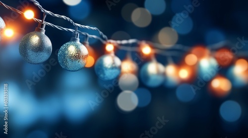 occasion brightening and beautification concept christmas wreath bokeh lights over dull blue foundation. AI Generated
