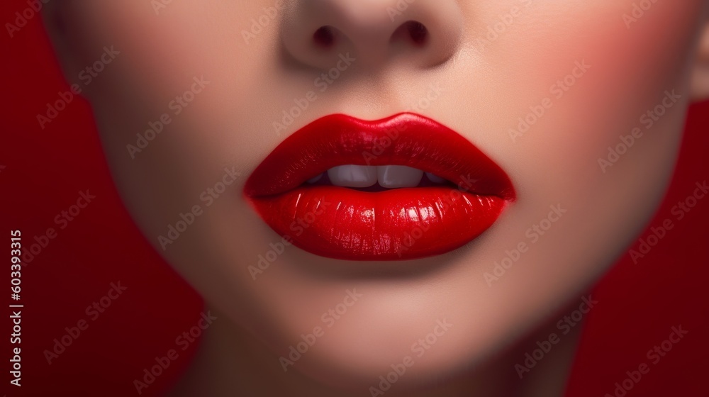 Shinning reddish lipstick on the girl's lips. AI Generated Shinning reddish lipstick on the girl's lips. AI Generated