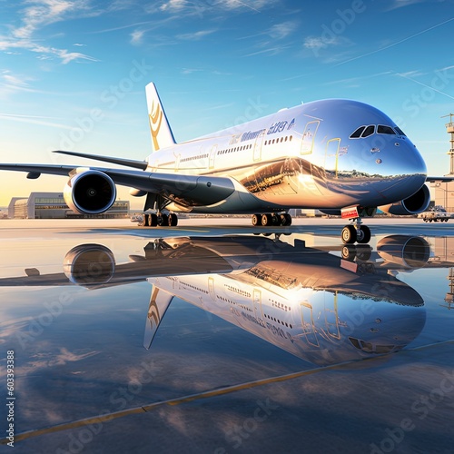 A big aircraft parked at airport. 