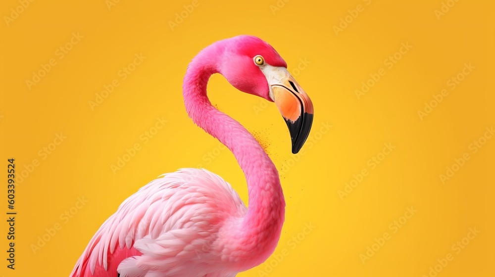 Pink flamingo in yellow establishment. AI Generated Pink flamingo in yellow establishment. AI Generated