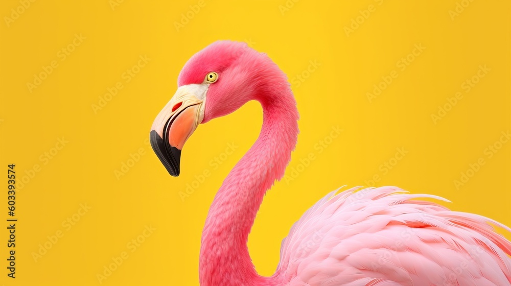 Fototapeta premium Pink flamingo in yellow foundation. AI Generated