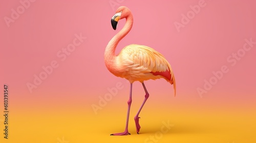 Pink flamingo in yellow establishment. AI Generated