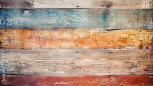 Out of date, grungy, colorful wood foundation. AI Generated photo