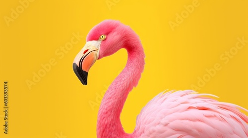 Pink flamingo in yellow foundation. AI Generated