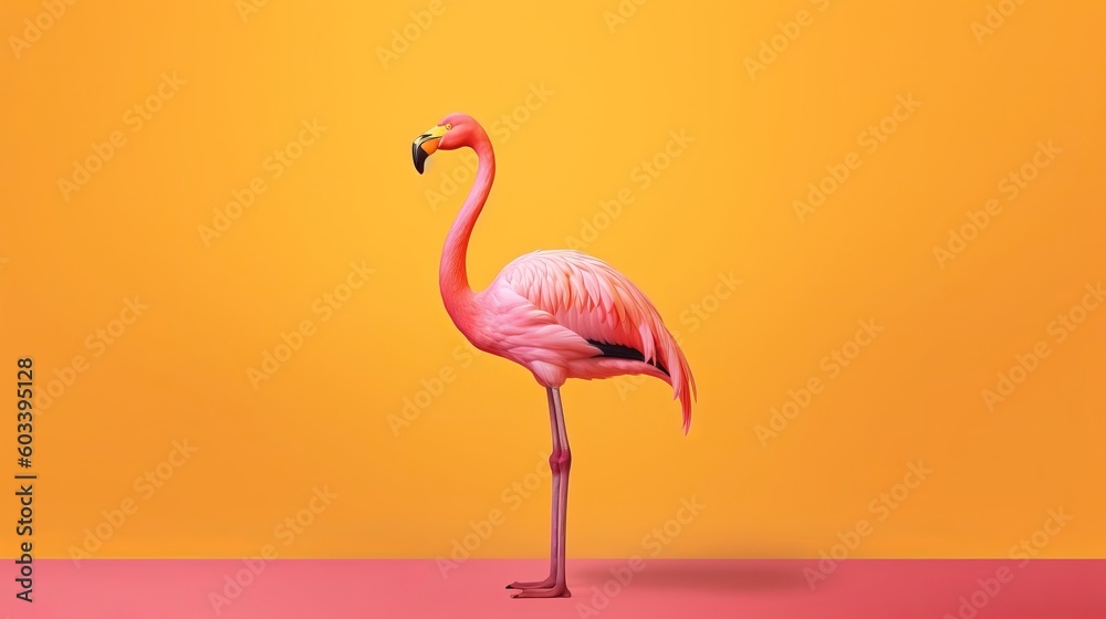 Fototapeta premium Pink flamingo in yellow foundation. AI Generated