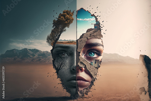 Dreamlike people, art of creative darkness, complex reality behind the picture, Generative AI