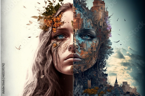 Dreamlike people, art of creative darkness, complex reality behind the picture, Generative AI