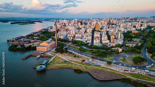 Quadro su tela Aerial over the city of Porto Alegre and the Jacui River, Brazil.