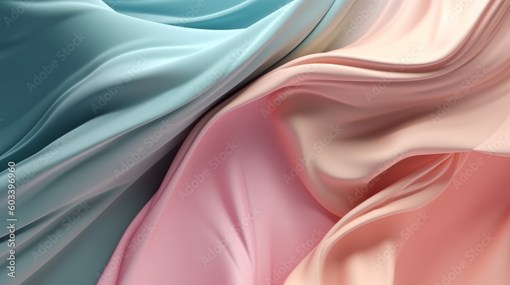 Fluid Abstract Shapes, Silk Texture, Pastel Colors, Soft and Soothing Ambiance Created using AI Generation Technology