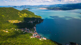 Aerial of Santa Catarina Island Florianopolis Brazil travel destination scenic drone f