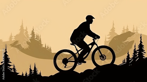  a man riding a mountain bike on a rocky hillside with trees. generative ai