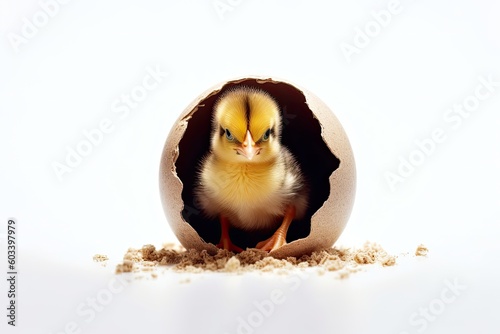 Valokuva Little baby chick hatching out of his egg, Generative AI